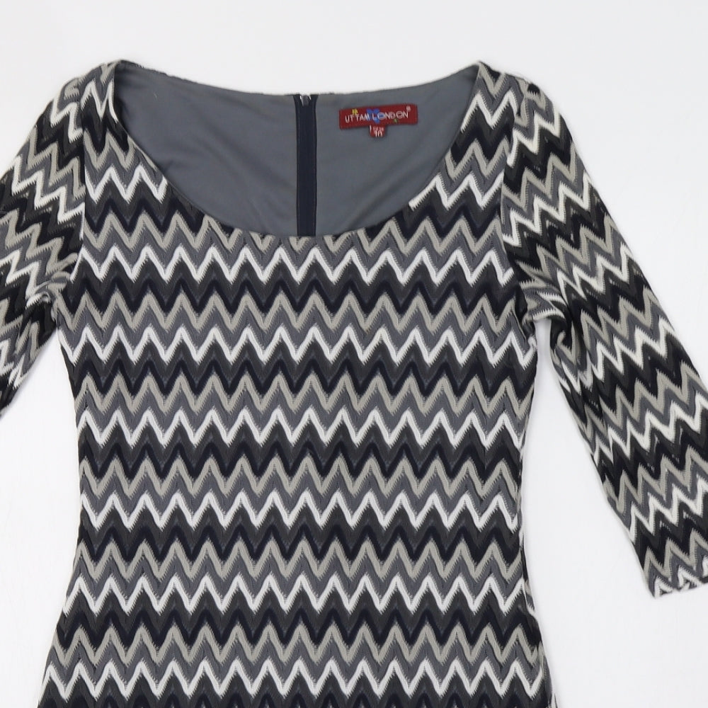 Uttam London Womens Grey Striped  Fit & Flare  Size 10  - Zig Zag