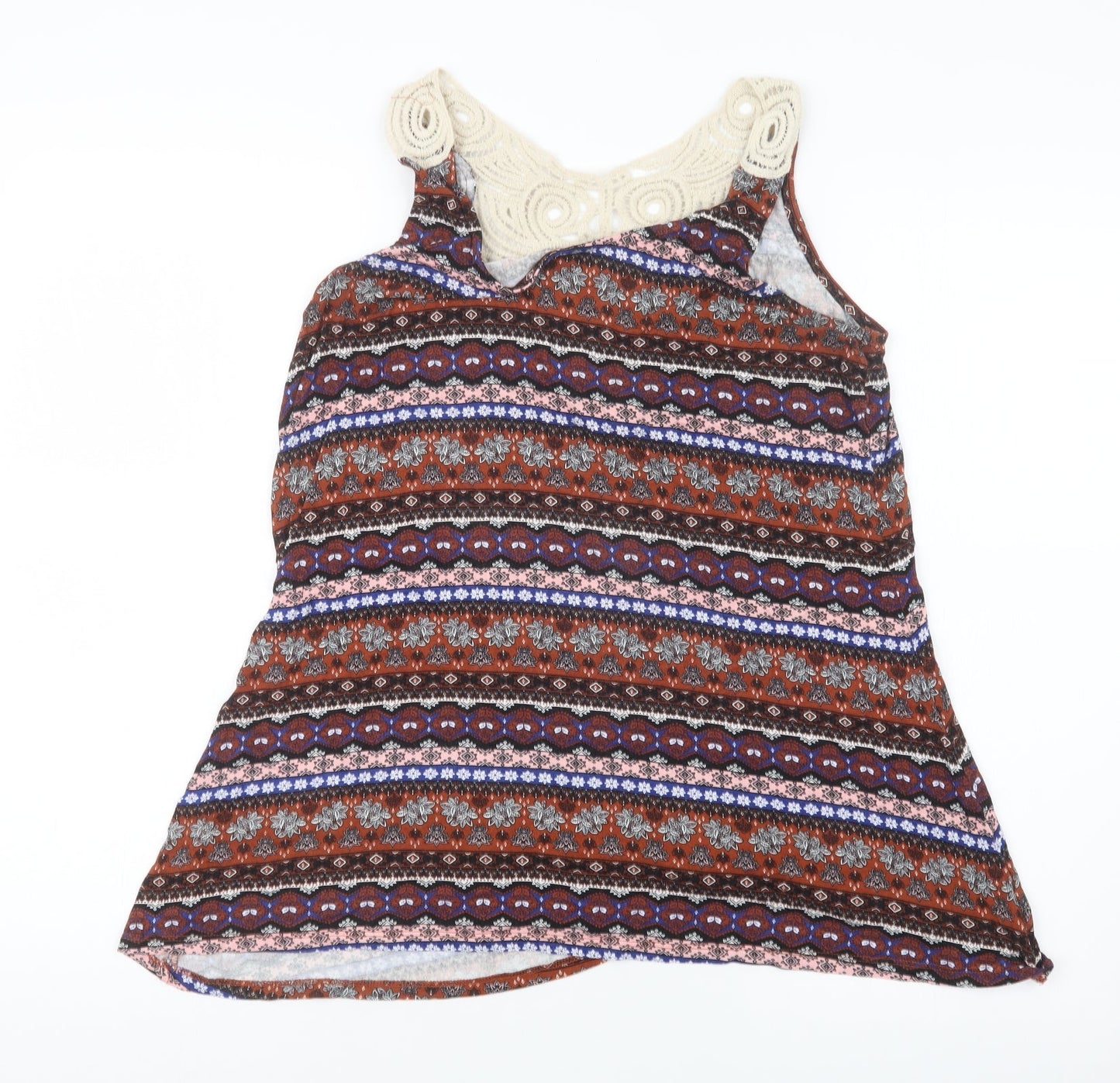 Peacocks Womens Brown Geometric  Basic Tank Size 14