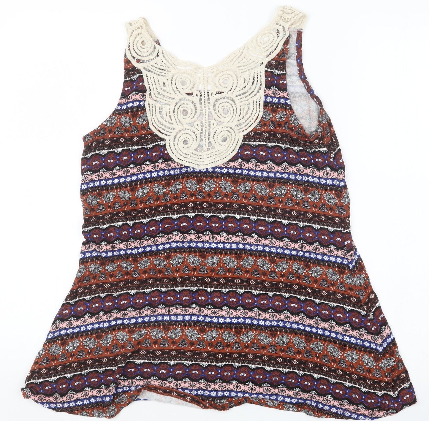 Peacocks Womens Brown Geometric  Basic Tank Size 14