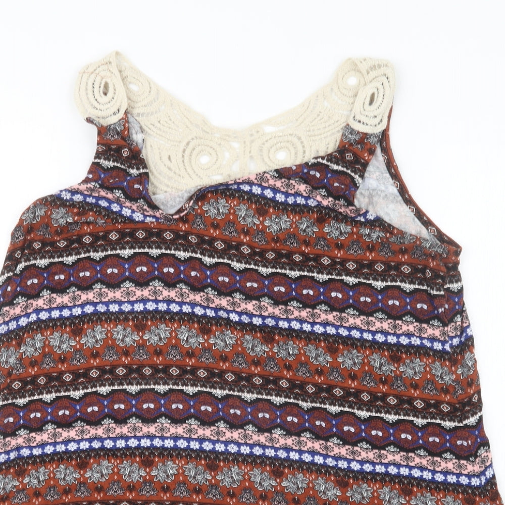 Peacocks Womens Brown Geometric  Basic Tank Size 14