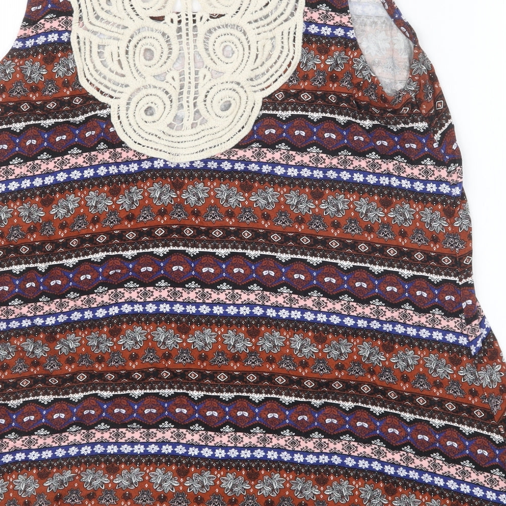 Peacocks Womens Brown Geometric  Basic Tank Size 14