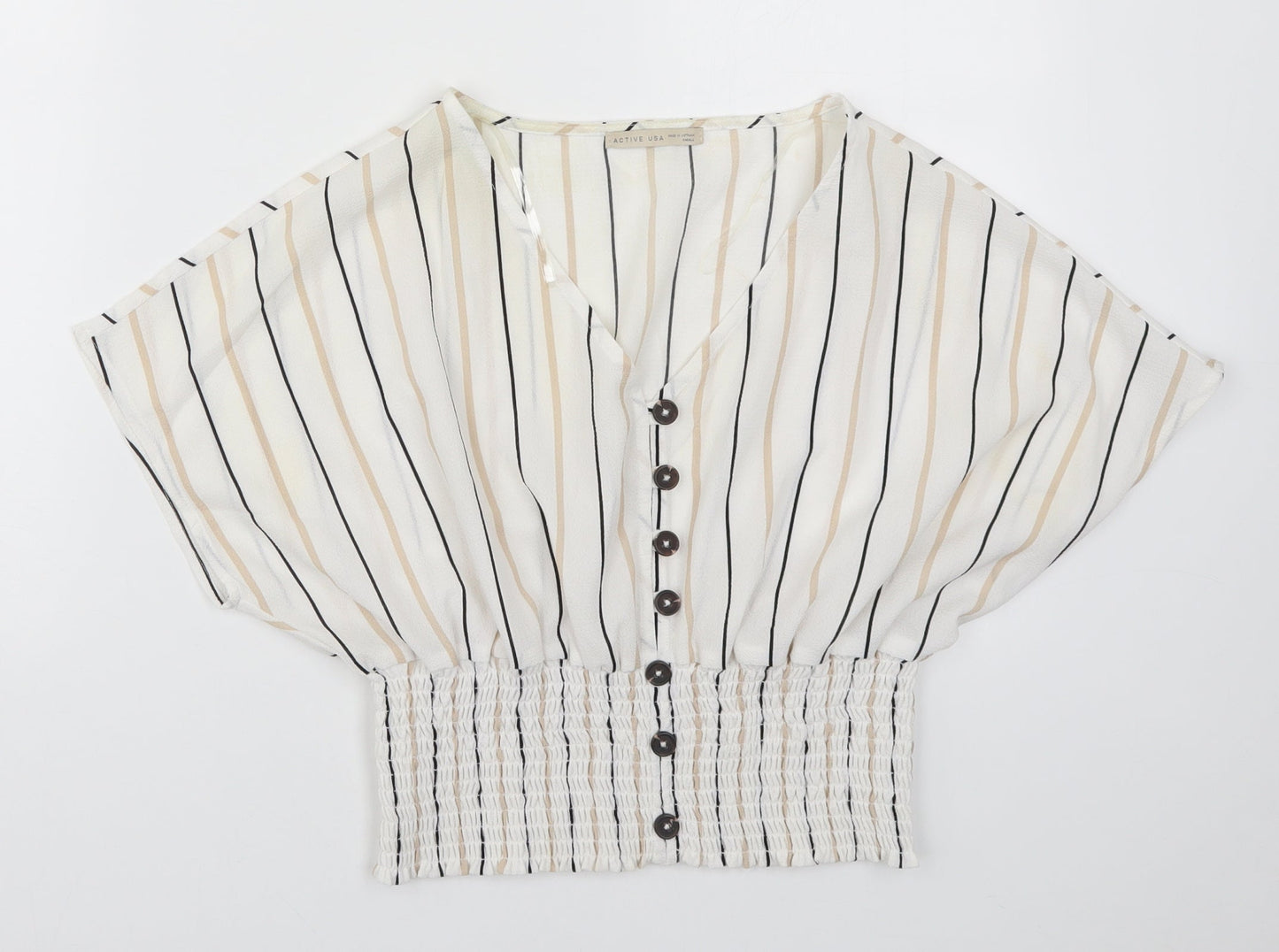 Active USA Womens White Striped  Basic Blouse Size S