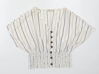 Active USA Womens White Striped  Basic Blouse Size S