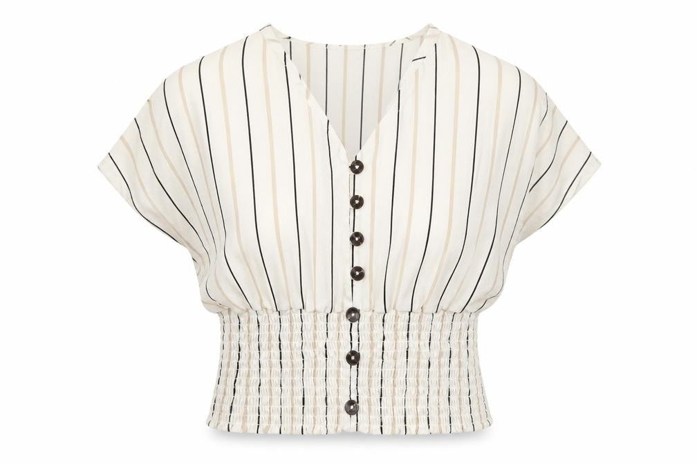 Active USA Womens White Striped  Basic Blouse Size S