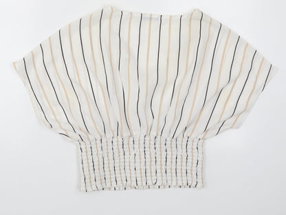 Active USA Womens White Striped  Basic Blouse Size S