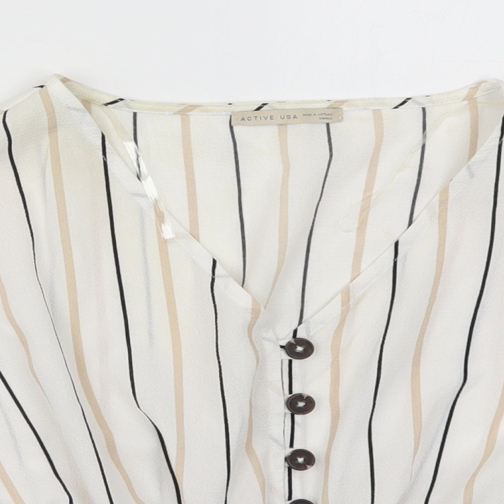 Active USA Womens White Striped  Basic Blouse Size S