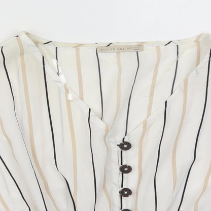 Active USA Womens White Striped  Basic Blouse Size S