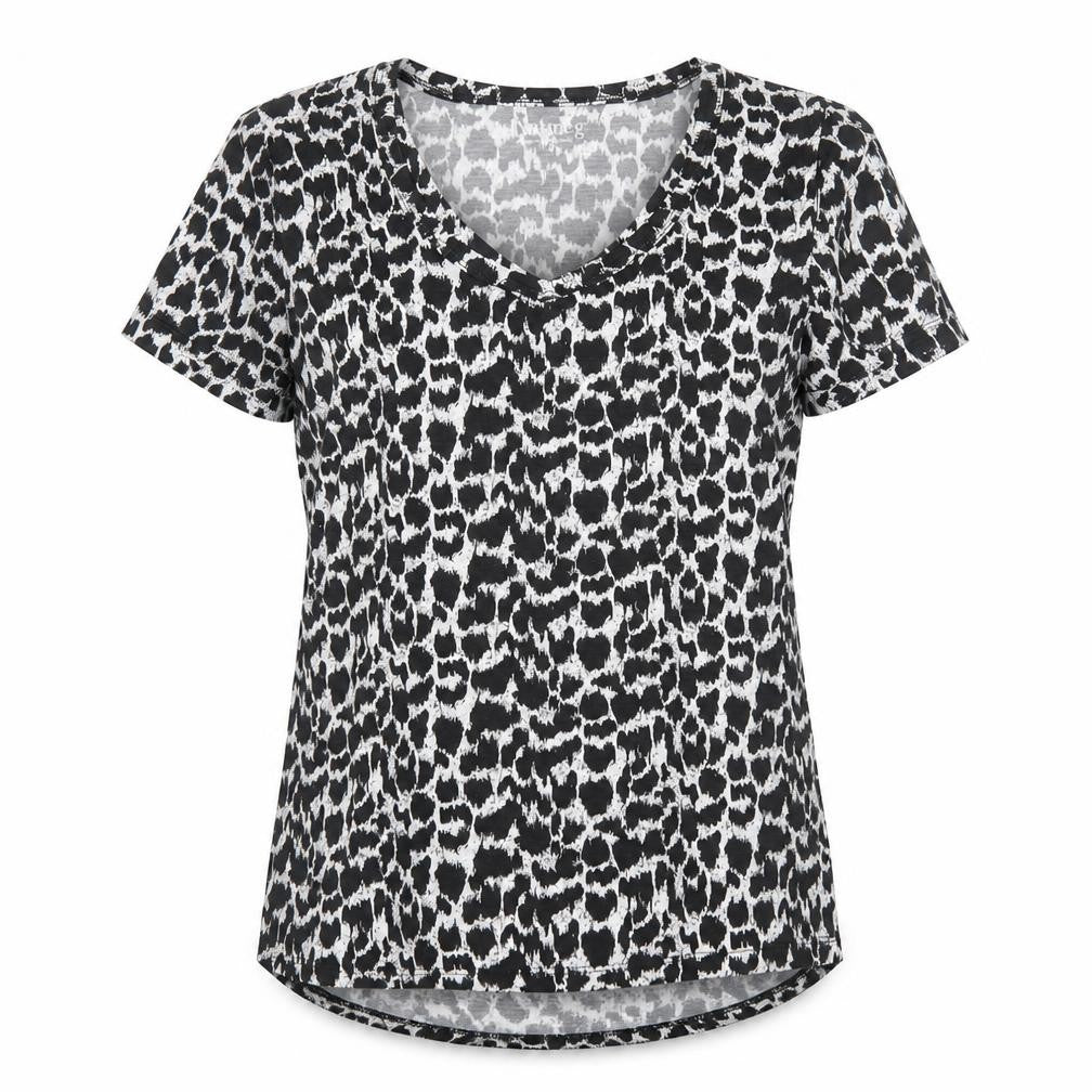 Nutmeg Womens Black Animal Print  Basic T-Shirt Size 8
