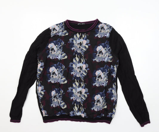 Warehouse Womens Black Floral Knit Pullover Jumper Size 18