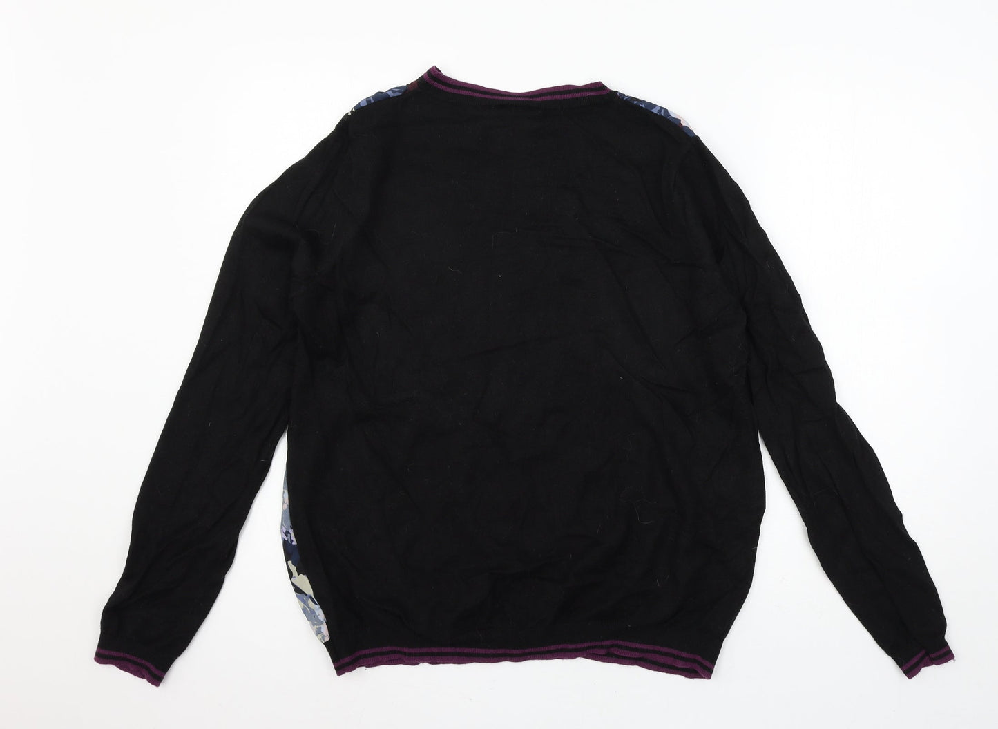 Warehouse Womens Black Floral Knit Pullover Jumper Size 18