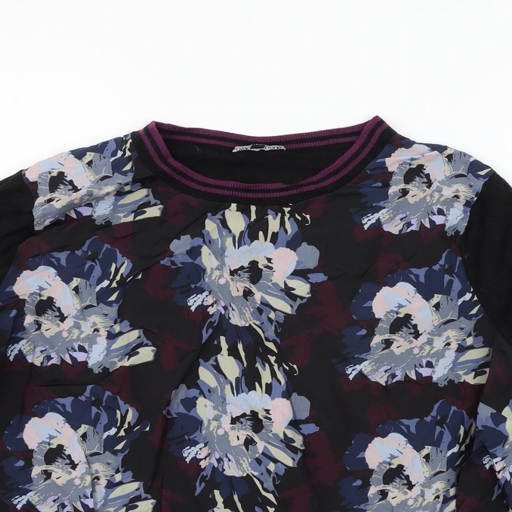 Warehouse Womens Black Floral Knit Pullover Jumper Size 18