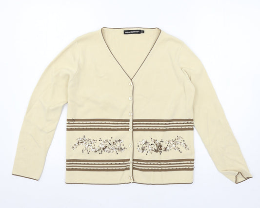 Sarah Dunnway Womens Ivory Striped Knit Cardigan Jumper Size S