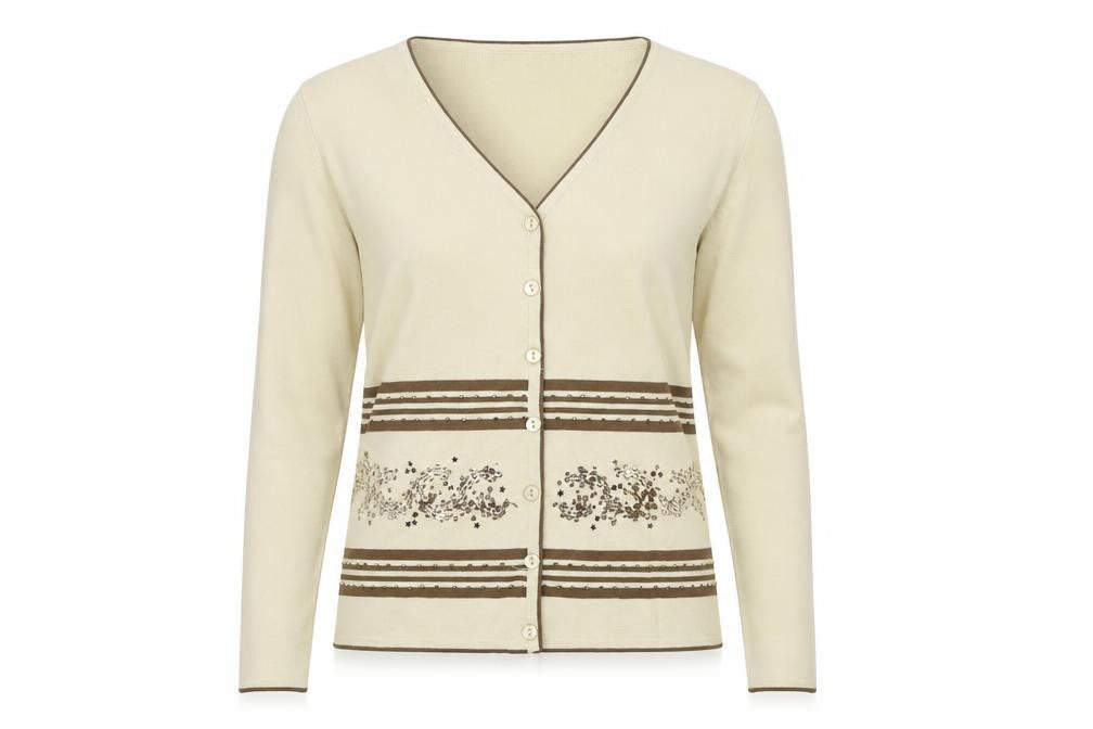 Sarah Dunnway Womens Ivory Striped Knit Cardigan Jumper Size S