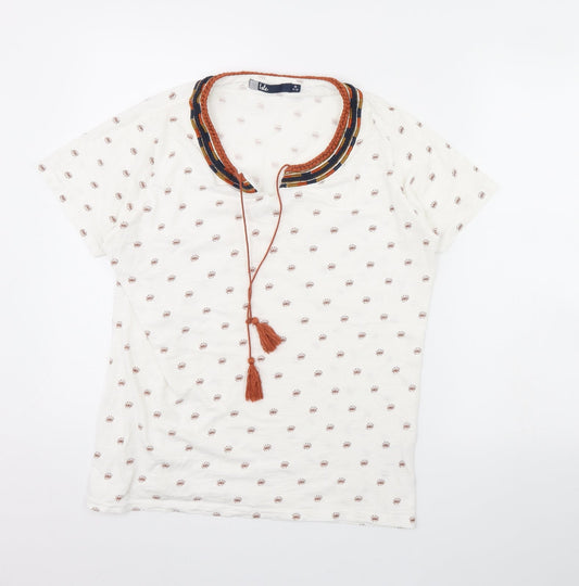 isle Womens White Geometric  Basic Blouse Size M