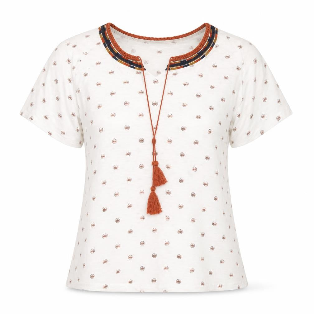 isle Womens White Geometric  Basic Blouse Size M