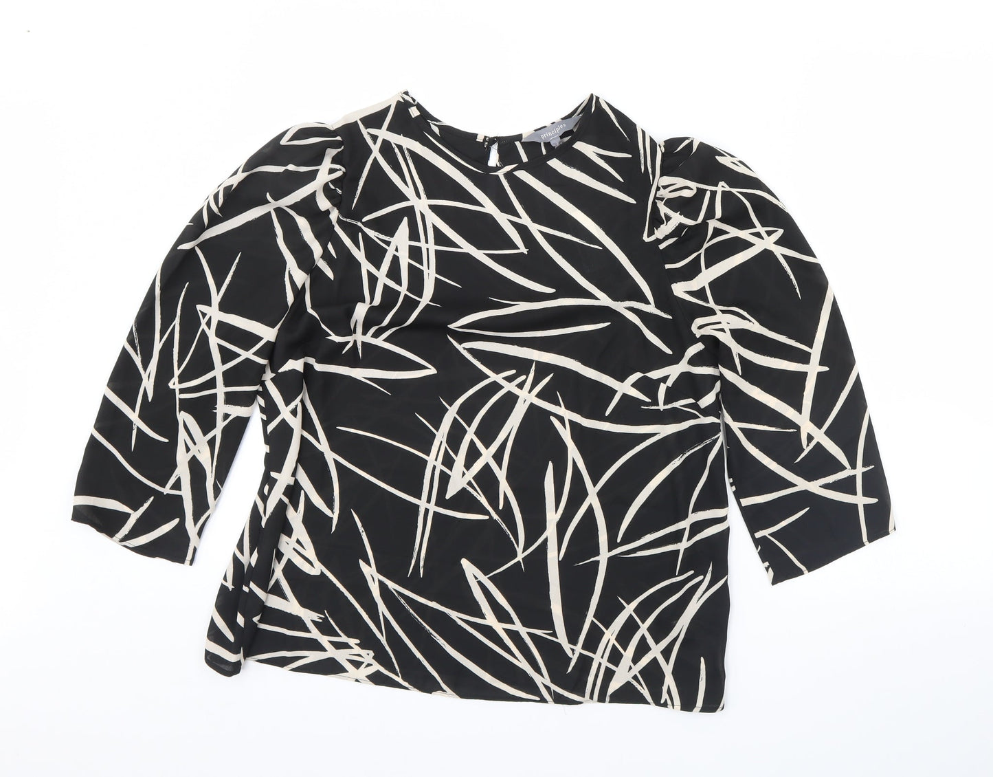 Principles Womens Black Geometric  Basic Blouse Size 14