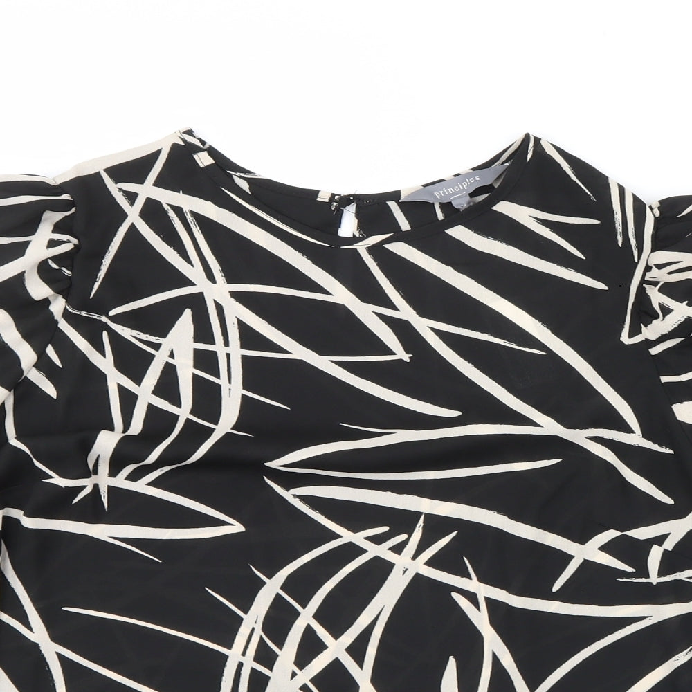 Principles Womens Black Geometric  Basic Blouse Size 14