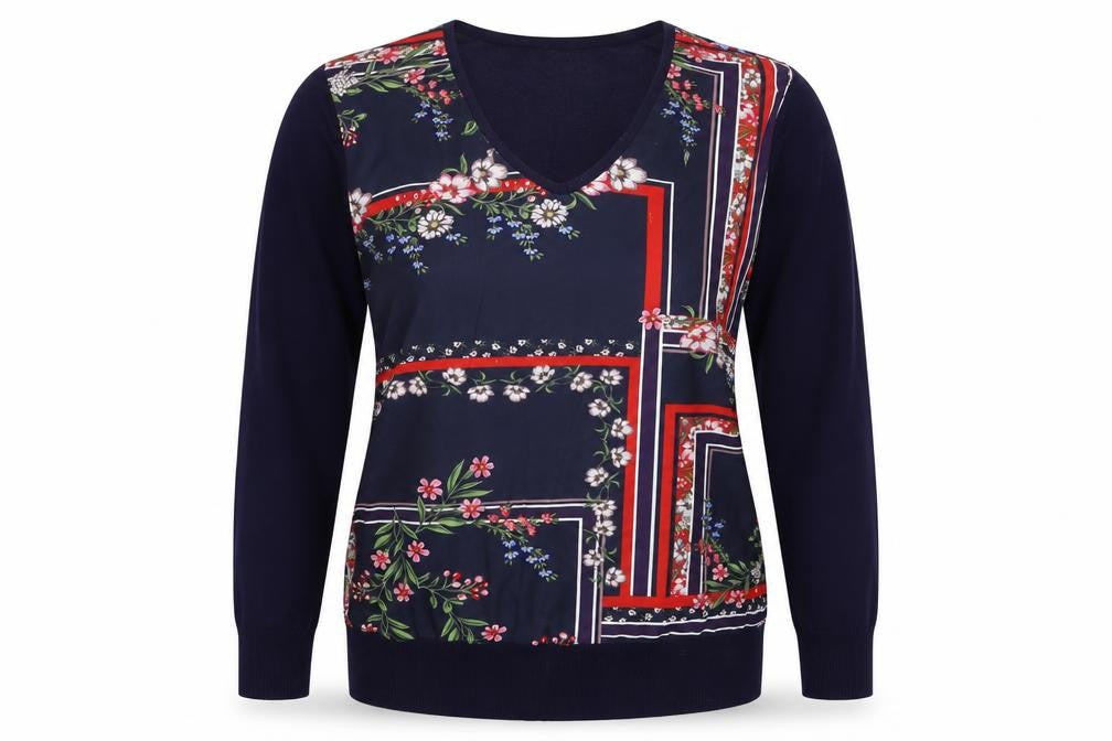 Yumi Womens Blue Floral Knit Pullover Jumper Size M  - Oversized