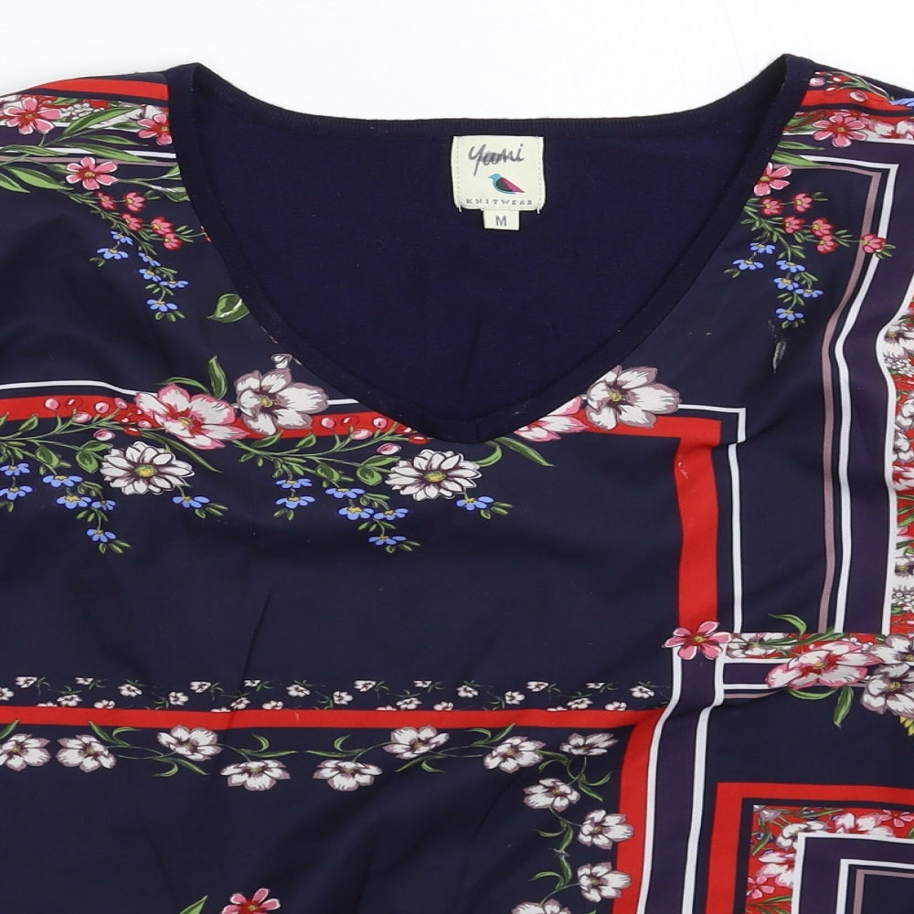 Yumi Womens Blue Floral Knit Pullover Jumper Size M  - Oversized