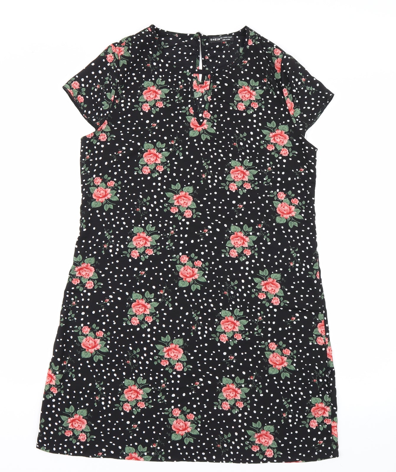 Shien Womens Black Floral  T-Shirt Dress  Size L