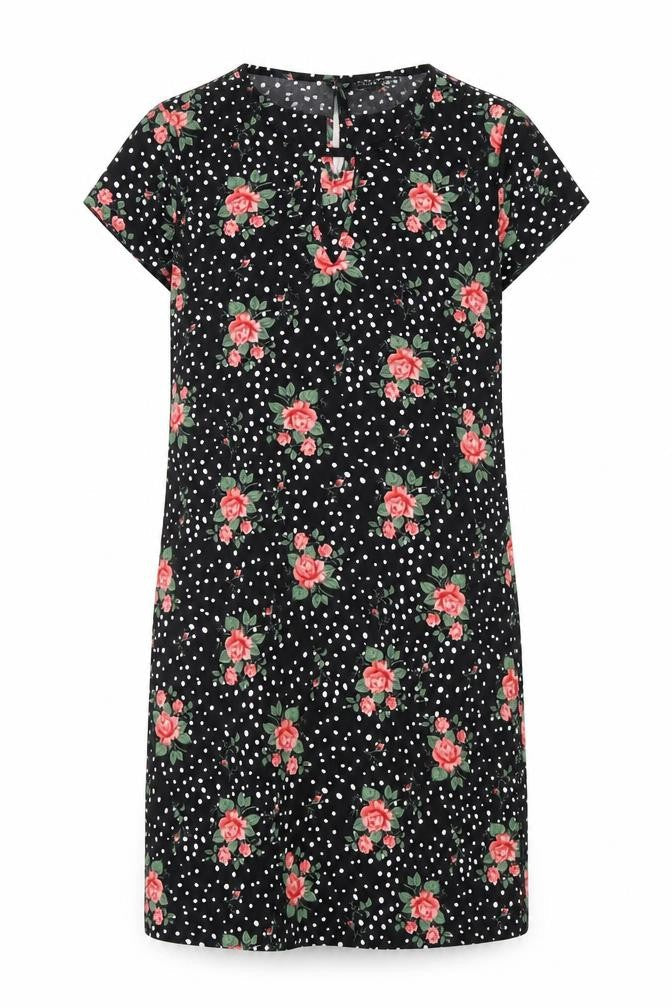 SHEIN Shien Womens Black Floral  T-Shirt Dress  Size L