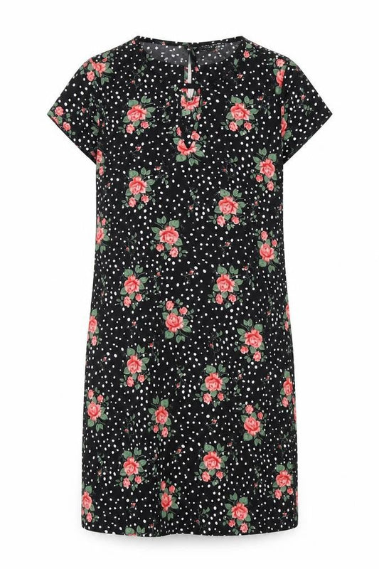 SHEIN Shien Womens Black Floral  T-Shirt Dress  Size L