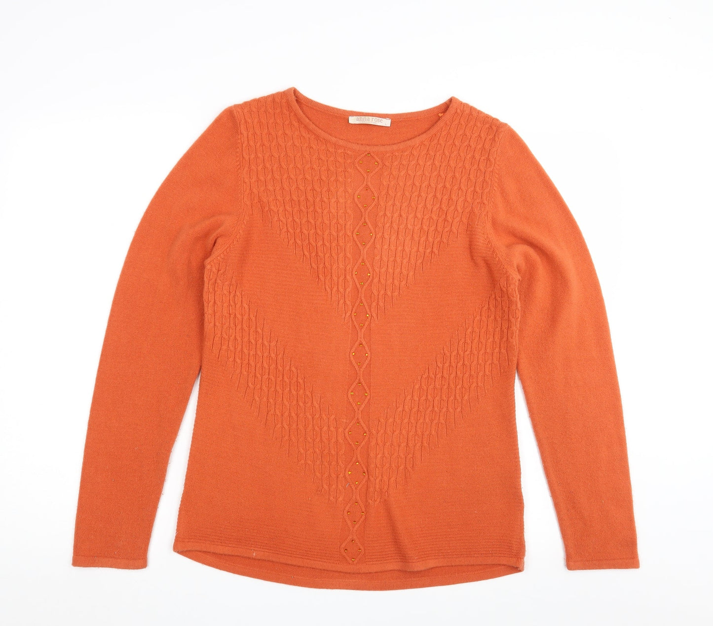 ANNA ROSE Womens Orange Geometric Knit Pullover Jumper Size L