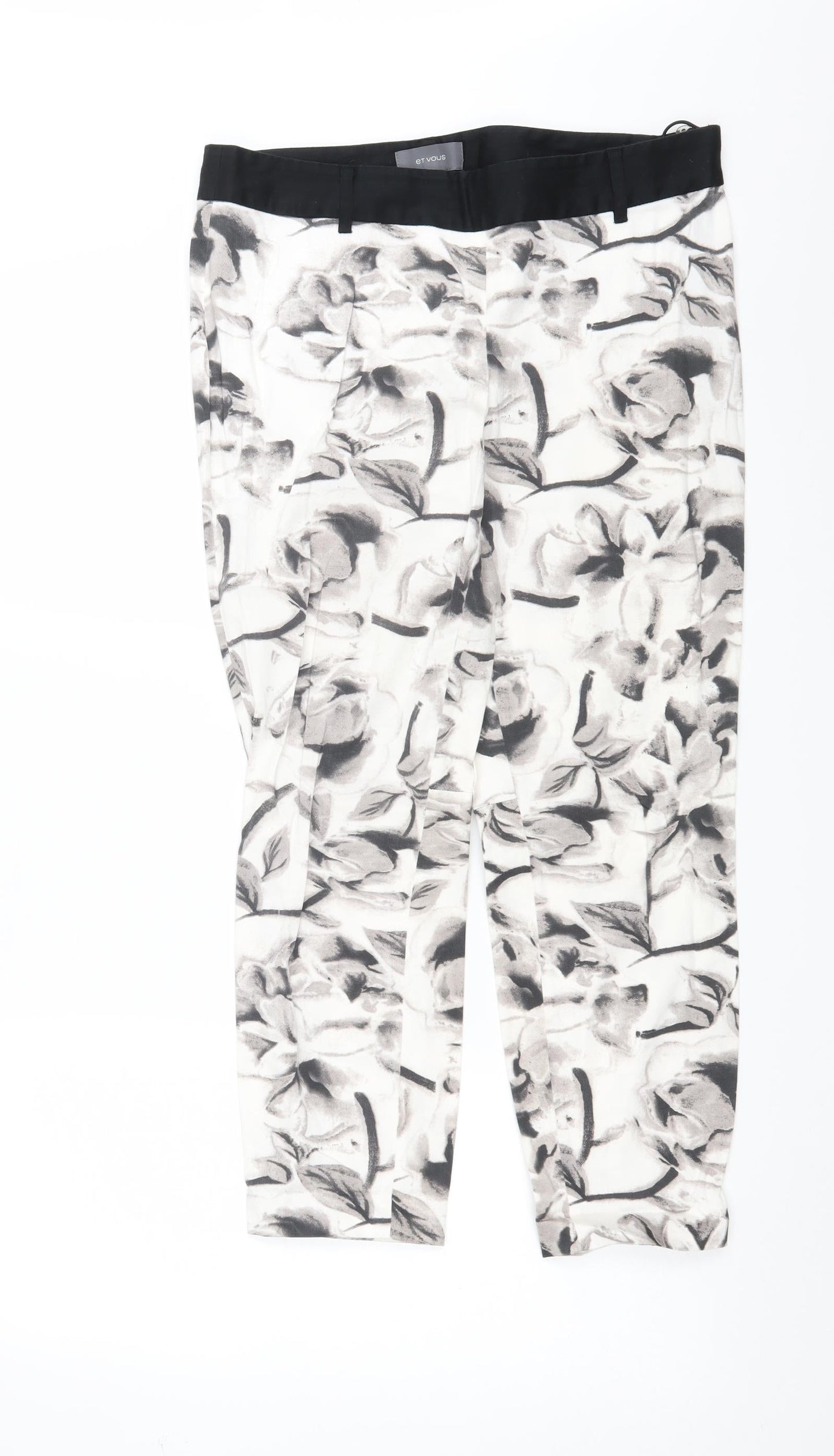 ET VOUS Womens White Floral  Trousers  Size 12 L24 in
