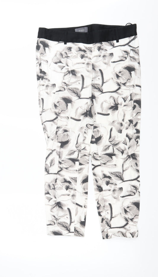 ET VOUS Womens White Floral  Trousers  Size 12 L24 in