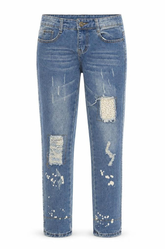 Womens Blue Animal Print Denim Skinny Jeans Size S L28 in - Leopard print