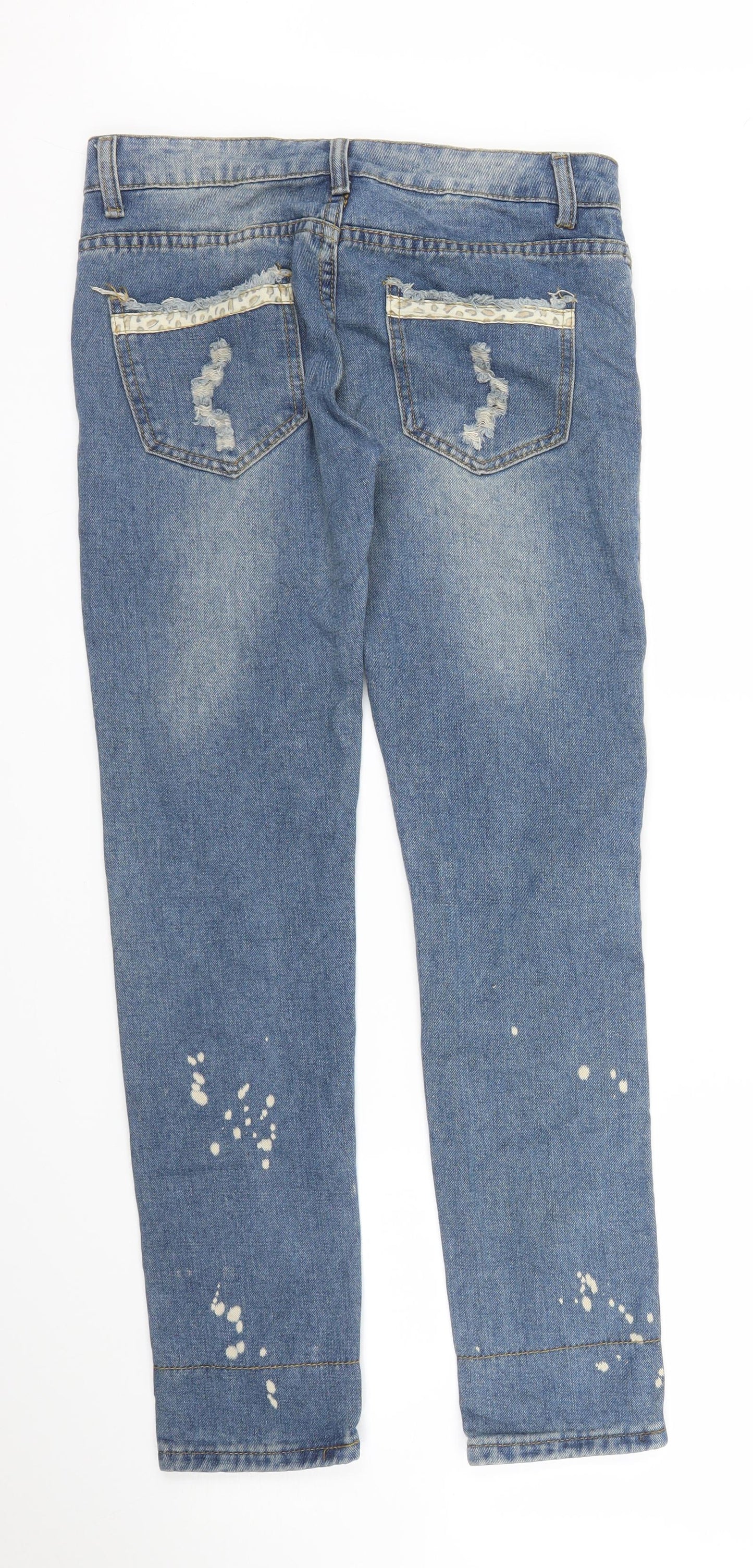 Preworn Womens Blue Animal Print Denim Skinny Jeans Size S L28 in - Leopard print
