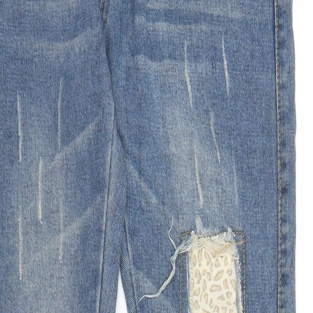 Preworn Womens Blue Animal Print Denim Skinny Jeans Size S L28 in - Leopard print