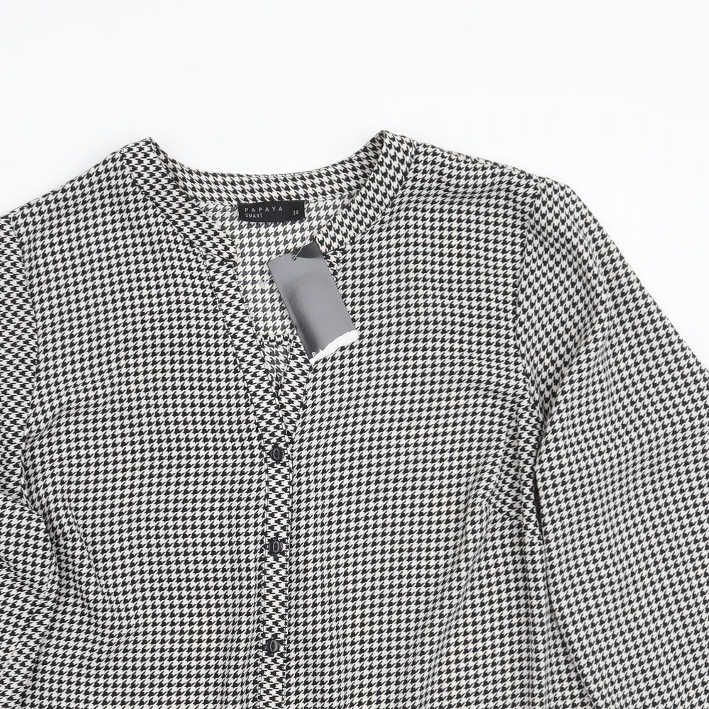 Papaya Womens White Check  Basic Button-Up Size 14