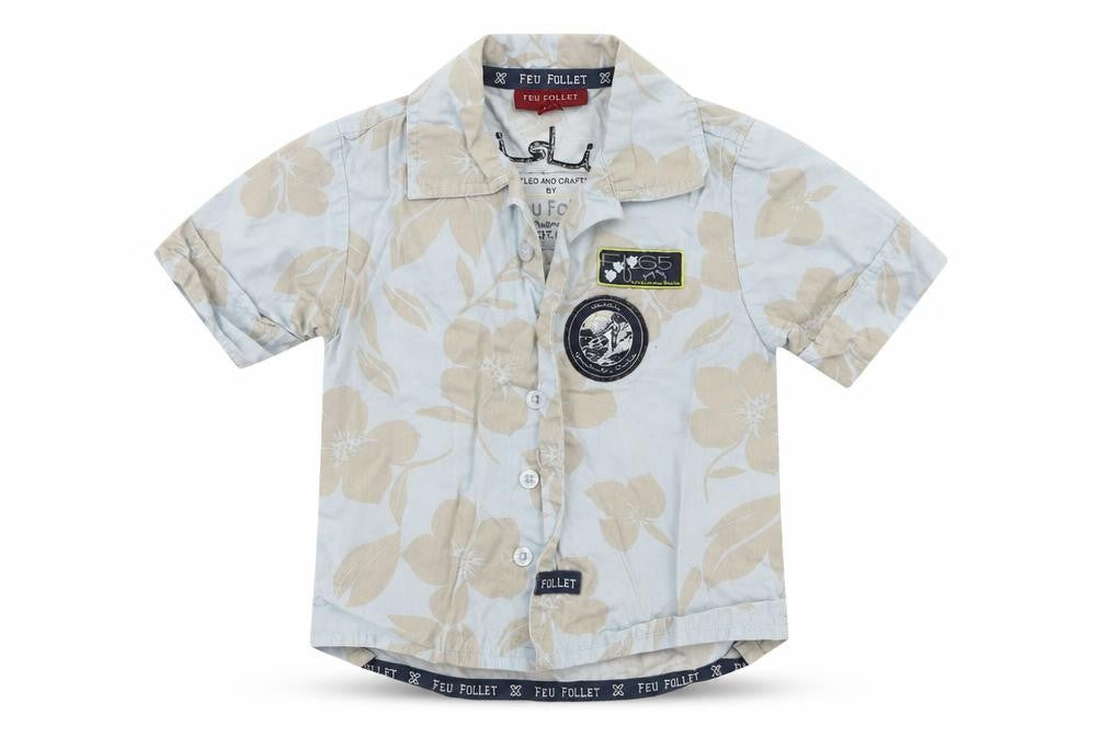 Feu Follet Boys Blue Floral  Basic Button-Up Size 2-3 Years