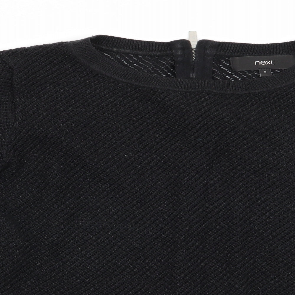 NEXT Womens Black   Pullover Jumper Size 8  - Open knit back zip subtle shimmer