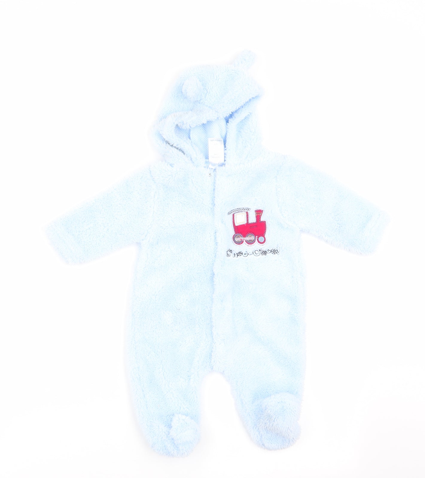 Little but Loud Boys Blue   Babygrow One-Piece Size 0-3 Months  - Ears on Hood Train Logo