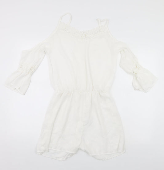 Preworn Womens White Solid  Top Bodysuit Size L