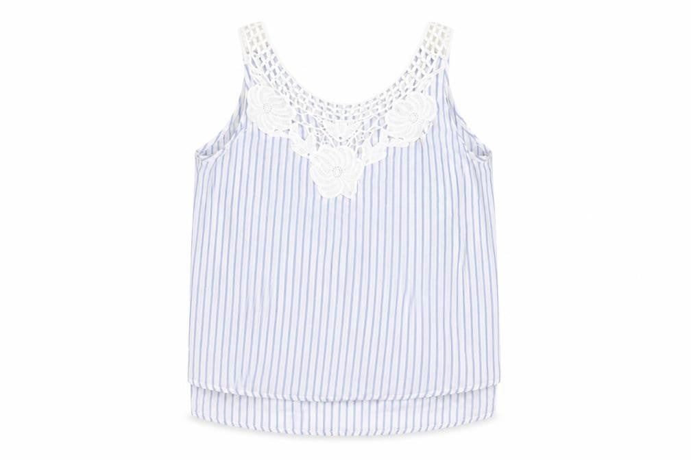 Japna Womens White Striped  Basic T-Shirt Size S