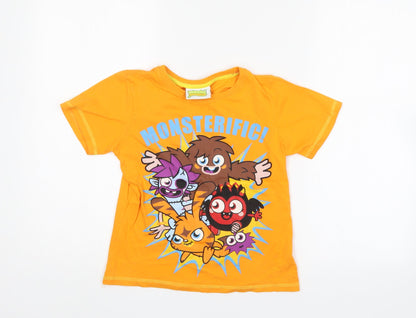 Preloved moshi monsters Girls Orange   Basic T-Shirt Size 7-8 Years - Front