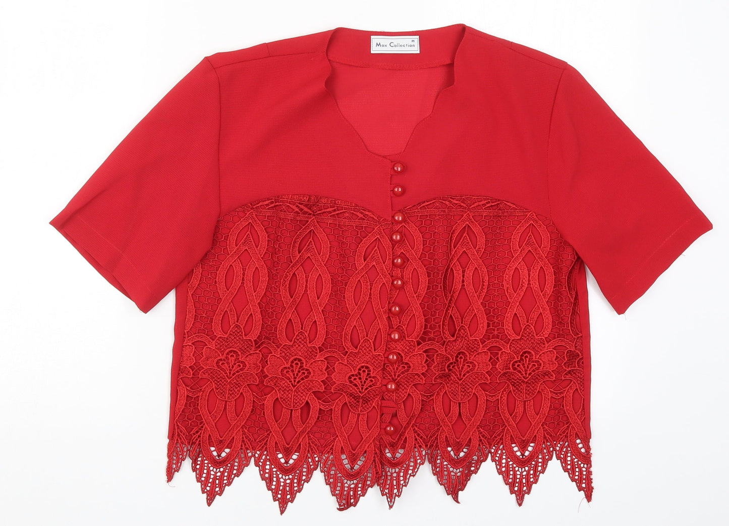 Mac Collection Womens Red  Lace Basic Button-Up Size M