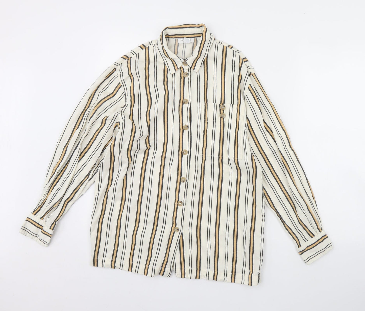 Topshop Womens White Striped  Basic Button-Up Size 8