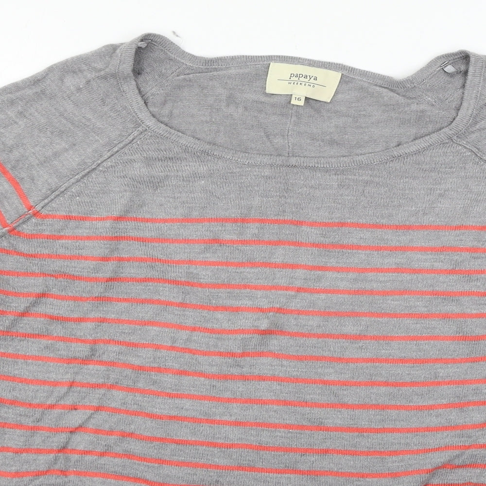 Papaya Womens Grey Striped Knit Pullover Jumper Size 16