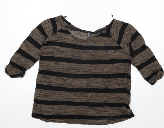 NEXT Womens Black Striped Knit Pullover Jumper Size 12