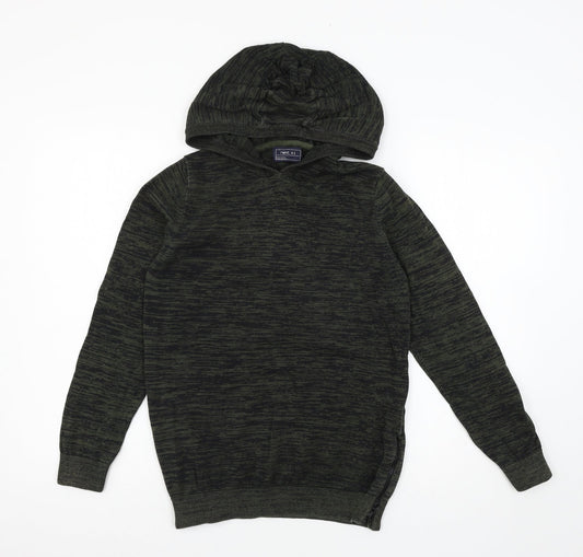 NEXT Girls Green Striped Knit Pullover Hoodie Size 12 Years