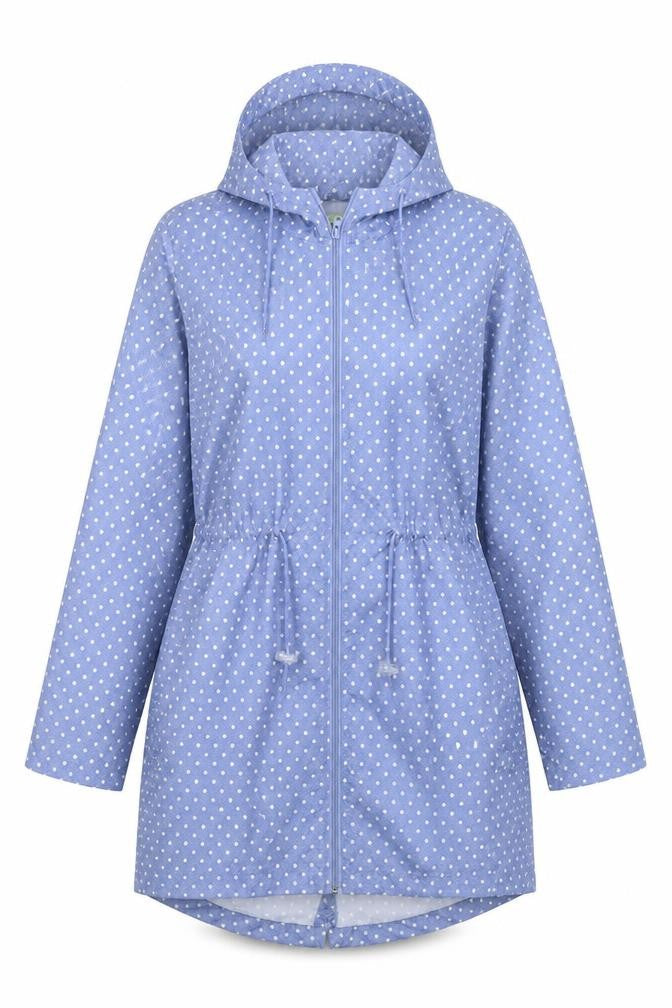 Parka in a Pocket Womens Blue Polka Dot  Parka Coat Size S