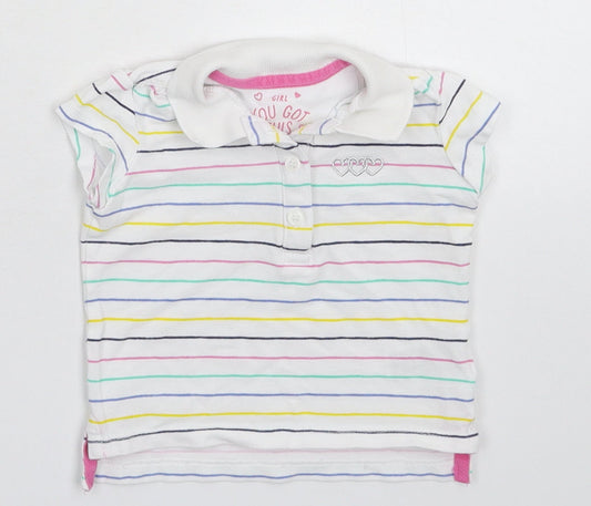 Merc Girls White Striped  Basic Polo Size 9-12 Months