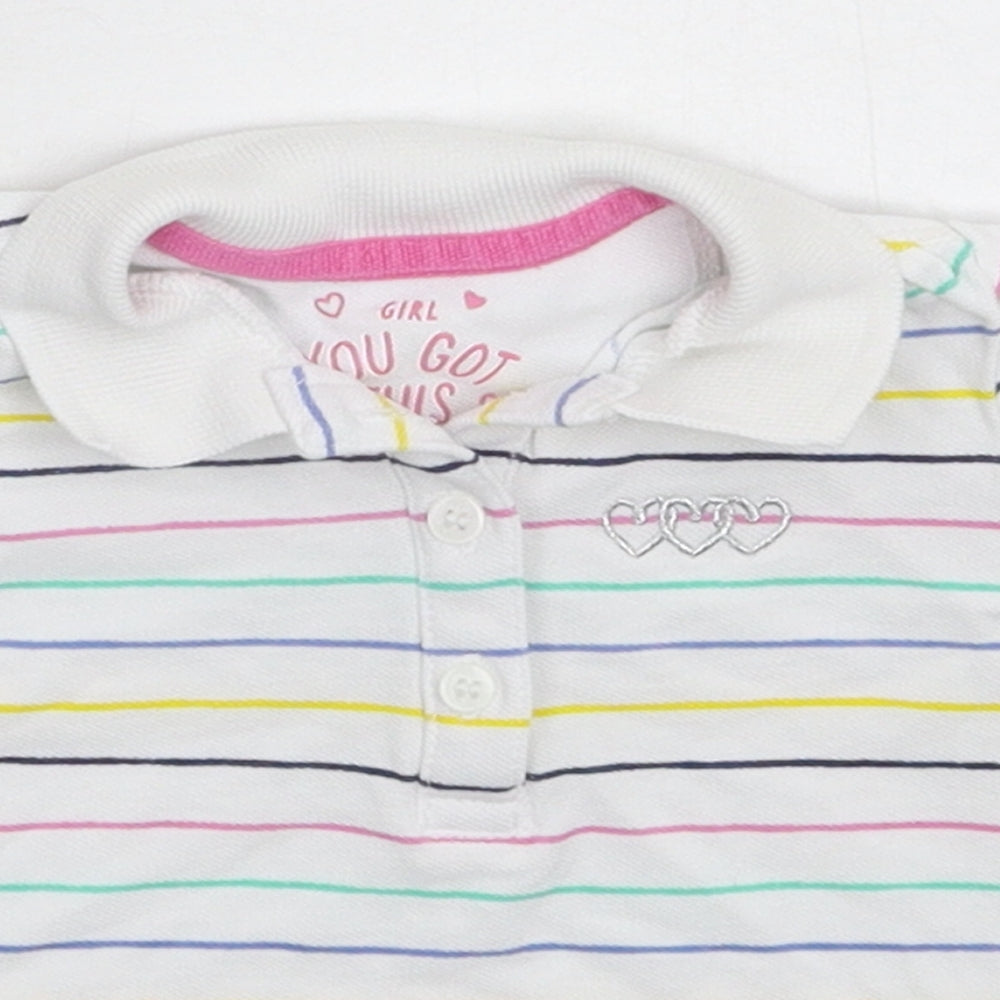 Merc Girls White Striped  Basic Polo Size 9-12 Months