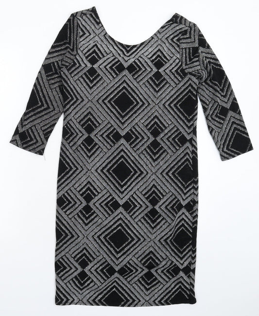Wallis Womens Black Geometric  Bodycon  Size 10