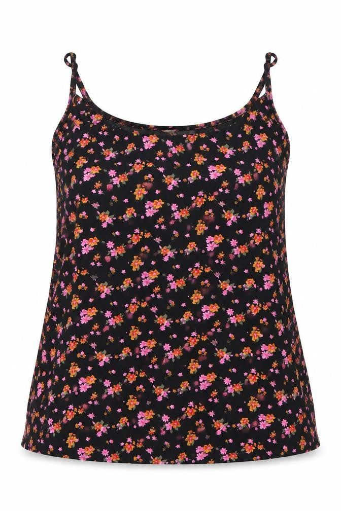 Noisy may Womens Black Floral  Basic Tank Size L