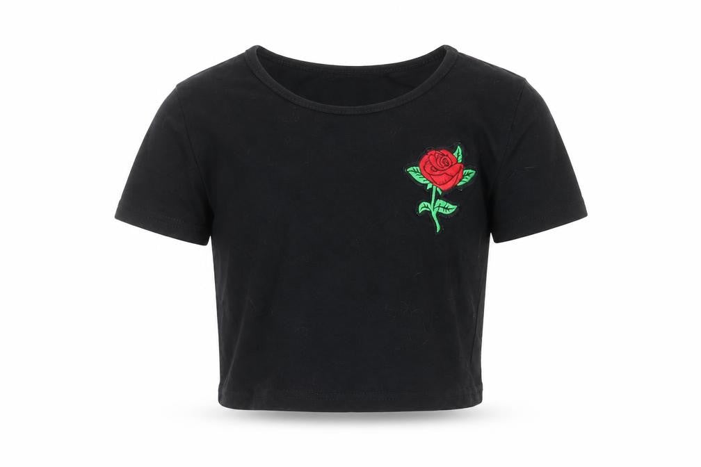 SHEIN Girls Black   Cropped T-Shirt Size 8 Years  - rose
